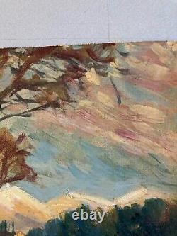 Oil Painting on Canvas Landscape Tree 1940 Expressionist Antique to Identify