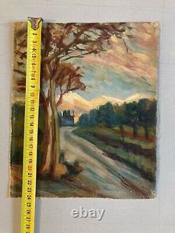 Oil Painting on Canvas Landscape Tree 1940 Expressionist Antique to Identify
