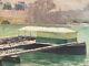 Oil Painting On Canvas Paris Seine Barge Old Workshop Robert Santerne 1950