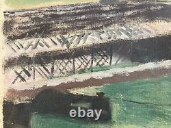 Oil Painting on Canvas Paris Seine Barge Old Workshop Robert Santerne 1950