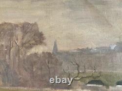 Oil Painting on Canvas Paris Seine Barge Old Workshop Robert Santerne 1950