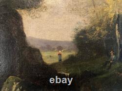 Oil Painting on Canvas Peasant 1850 To Identify Landscape 19th Century Ancient Art