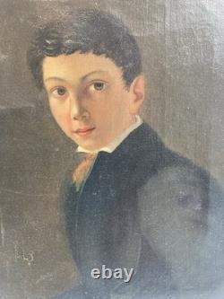 Oil Painting on Canvas Portrait 19th Century Child Restoration Antique Art Hst 1850