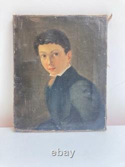 Oil Painting on Canvas Portrait 19th Century Child Restoration Antique Art Hst 1850