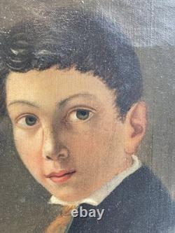 Oil Painting on Canvas Portrait 19th Century Child Restoration Antique Art Hst 1850