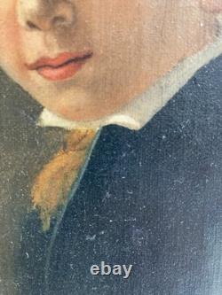 Oil Painting on Canvas Portrait 19th Century Child Restoration Antique Art Hst 1850