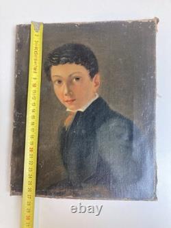 Oil Painting on Canvas Portrait 19th Century Child Restoration Antique Art Hst 1850