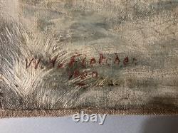 Oil Painting on Canvas, Village Snow Scene, W. H. Fletcher, 19th Century Landscape