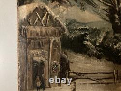 Oil Painting on Canvas, Village Snow Scene, W. H. Fletcher, 19th Century Landscape