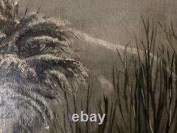 Oil Painting on Canvas, Village Snow Scene, W. H. Fletcher, 19th Century Landscape