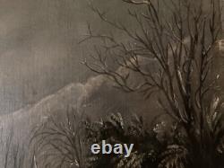 Oil Painting on Canvas, Village Snow Scene, W. H. Fletcher, 19th Century Landscape