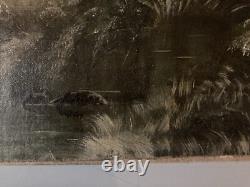 Oil Painting on Canvas, Village Snow Scene, W. H. Fletcher, 19th Century Landscape