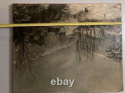 Oil Painting on Canvas, Village Snow Scene, W. H. Fletcher, 19th Century Landscape