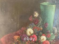 Oil Painting on Canvas and Cardboard Flowers Flower 1850 Carnation to Identify Antique Art