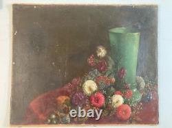 Oil Painting on Canvas and Cardboard Flowers Flower 1850 Carnation to Identify Antique Art
