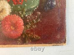 Oil Painting on Canvas and Cardboard Flowers Flower 1850 Carnation to Identify Antique Art