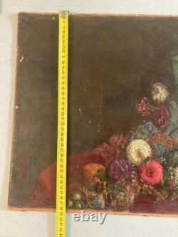 Oil Painting on Canvas and Cardboard Flowers Flower 1850 Carnation to Identify Antique Art