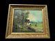 Oil Painting On Canvas In Old Style Barbizon School With Gold Gilt Frame Moldings