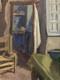 Oil Painting On Cardboard, 1920, Interior With Antique Furniture, Old Original Painting Art