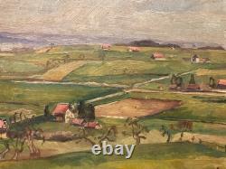 Oil Painting on Panel, 1950, Village, German Expressionist School, Antique