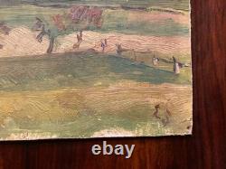 Oil Painting on Panel, 1950, Village, German Expressionist School, Antique