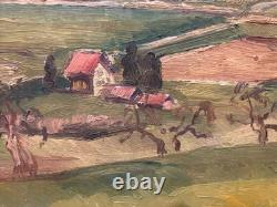 Oil Painting on Panel, 1950, Village, German Expressionist School, Antique