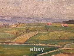 Oil Painting on Panel, 1950, Village, German Expressionist School, Antique