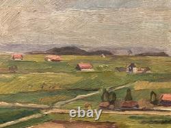 Oil Painting on Panel, 1950, Village, German Expressionist School, Antique