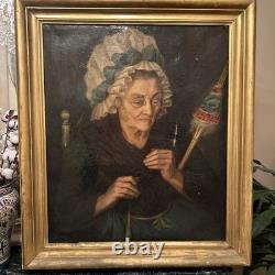 Oil on Canvas 19th Century, Portrait of an Old Woman Antique
