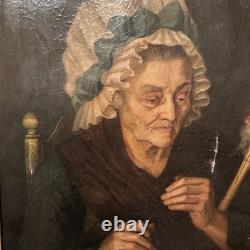 Oil on Canvas 19th Century, Portrait of an Old Woman Antique