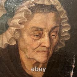 Oil on Canvas 19th Century, Portrait of an Old Woman Antique