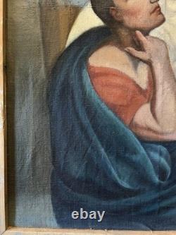 Oil on Canvas Antique Depicting a Religious Scene, 19th Century