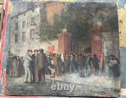 Oil on Panel Antique Painting Signed XXth 1936 Front Populaire