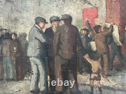 Oil on Panel Antique Painting Signed XXth 1936 Front Populaire