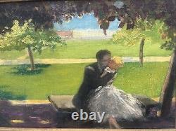 Oil on Panel, Antique, Signed Illegibly, At the Art Deco Park, No English Cosson
