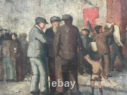 Oil on Panel Old Painting Signed 20th Century 1936 Popular Front