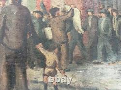 Oil on Panel Old Painting Signed 20th Century 1936 Popular Front
