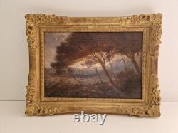 Oil on canvas 1906 animated landscape old painting signed HST XIX old painting