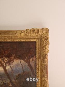 Oil on canvas 1906 animated landscape old painting signed HST XIX old painting