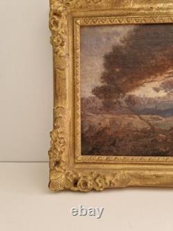 Oil on canvas 1906 animated landscape old painting signed HST XIX old painting