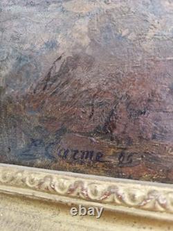 Oil on canvas 1906 animated landscape old painting signed HST XIX old painting