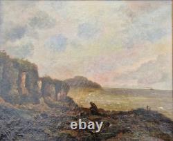 Oil on canvas 19th century old painting 8F seascape signed framed marine