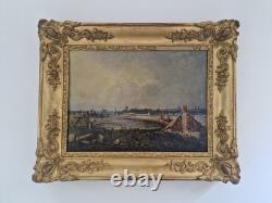 Oil on canvas 19th century seascape old painting antique gilded frame