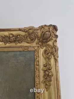 Oil on canvas 19th century seascape old painting antique gilded frame