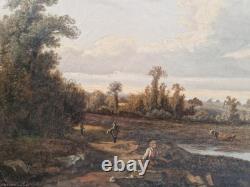 Oil on canvas Barbizon countryside landscape frame Montparnasse antique painting