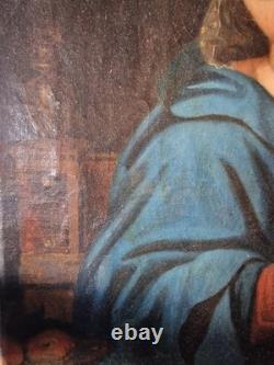 Oil on canvas depicting an old child