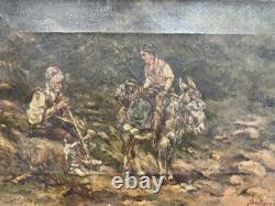 Oil on canvas early 20th century signed old Spanish school genre scene