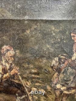Oil on canvas early 20th century signed old Spanish school genre scene