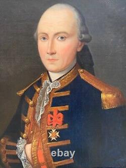 Oil on canvas military portrait of the Old Regime late 18th century uniform A4512