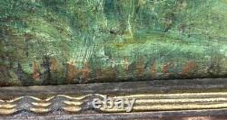 Oil on canvas mounted on board, signed E. L'Huillier, Swiss landscape, Lancy, antique frame